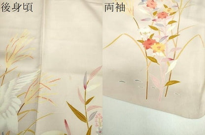 平和屋着物●訪問着　友禅　作家物　白鷺　流水花文　暈し染め　正絹　逸品　DABB4892ps