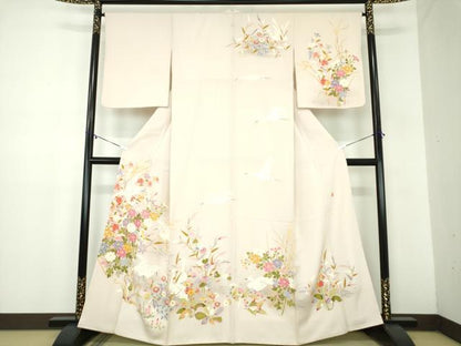 平和屋着物●訪問着　友禅　作家物　白鷺　流水花文　暈し染め　正絹　逸品　DABB4892ps