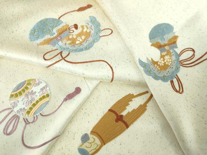 平和屋着物●訪問着　総刺繍　宝尽くし楽器花文　正絹　逸品　未使用　DABB4894ps