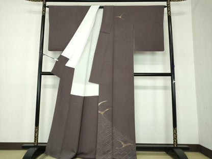 平和屋着物●訪問着　刺繍　ろうけつ染め　飛鶴松竹梅　金糸　正絹　逸品　DABB4895ps