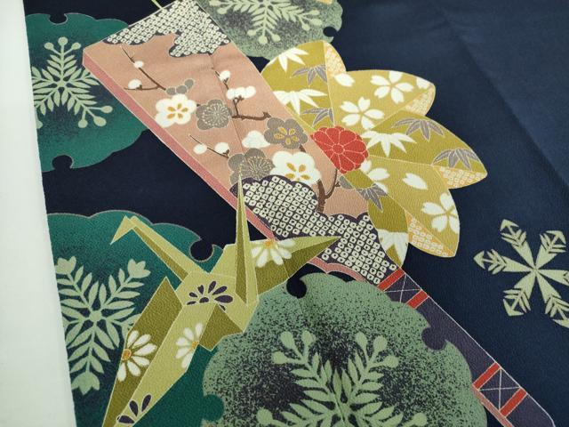 平和屋着物●豪華振袖　雪輪折り鶴花文　雪兎　羽子板　鬼しぼ縮緬　正絹　逸品　DABB4897ps