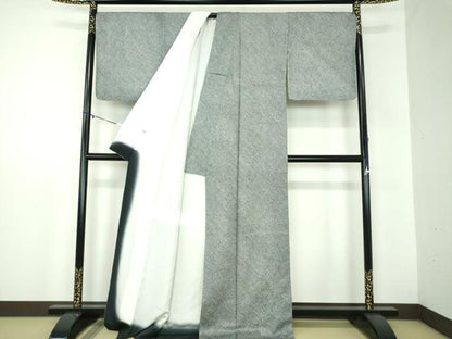 平和屋着物●大変加工の良い総絞り小紋　黒地　ロング丈　正絹　逸品　DABB4904ps