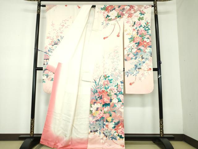 平和屋着物●豪華振袖　友禅　吉祥花文　暈し染め　正絹　逸品　DABB4905ps
