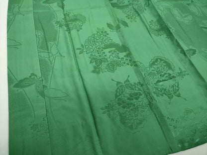 平和屋着物●振袖用長襦袢　無双仕立て　半衿刺繍　雪輪舞蝶花地紋　緑青色 　正絹　逸品　DABB4907ps