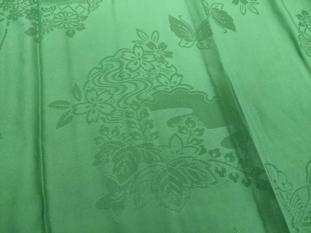 平和屋着物●振袖用長襦袢　無双仕立て　半衿刺繍　雪輪舞蝶花地紋　緑青色 　正絹　逸品　DABB4907ps