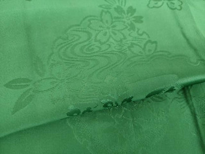 平和屋着物●振袖用長襦袢　無双仕立て　半衿刺繍　雪輪舞蝶花地紋　緑青色 　正絹　逸品　DABB4907ps