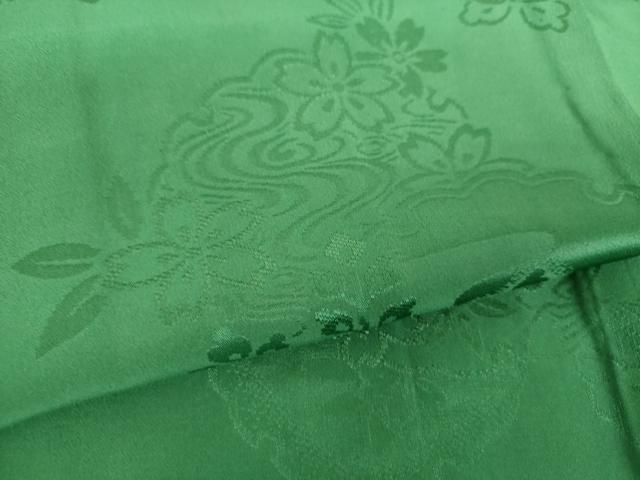 平和屋着物●振袖用長襦袢　無双仕立て　半衿刺繍　雪輪舞蝶花地紋　緑青色 　正絹　逸品　DABB4907ps