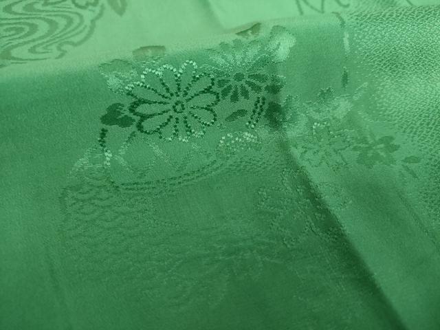 平和屋着物●振袖用長襦袢　無双仕立て　半衿刺繍　雪輪舞蝶花地紋　緑青色 　正絹　逸品　DABB4907ps
