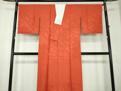 平和屋着物●上質な長襦袢　無双仕立て　流水花地紋　臙脂色　正絹　逸品　未使用　DABB4909ps