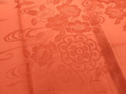 平和屋着物●上質な長襦袢　無双仕立て　流水花地紋　臙脂色　正絹　逸品　未使用　DABB4909ps