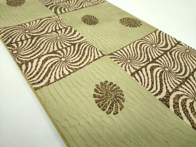 平和屋着物●全通柄袋帯　本場染大島紬　市松花文　金彩　正絹　逸品　未使用　DABB4918ps