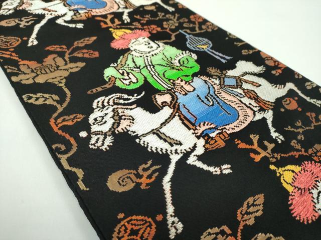 平和屋着物●六通柄　本袋帯　龍村平蔵柄　人形手錦　黒地　金銀糸　正絹　逸品　DABB4926ps