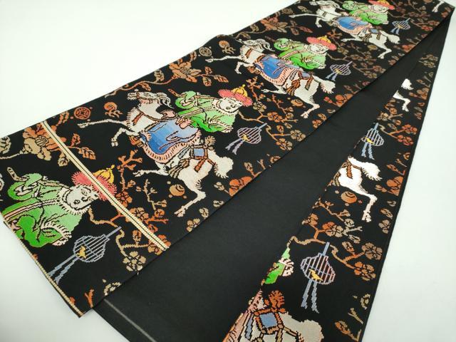平和屋着物●六通柄　本袋帯　龍村平蔵柄　人形手錦　黒地　金銀糸　正絹　逸品　DABB4926ps