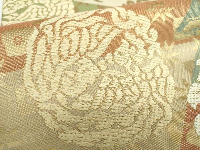 平和屋着物●西陣　川島織物　六通柄　本袋帯　唐織　名物裂花鳥文　金糸　正絹　逸品　DABB4929ps