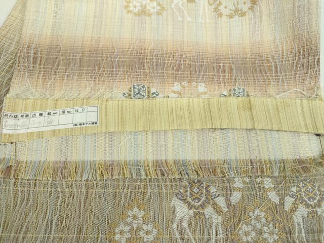 平和屋着物▽西陣 橋本テル織物謹製 六通柄袋帯 スリーシーズン 春夏秋 櫛織り バンブー織 ラクダ 金糸 反端付き 正絹 逸品 DABB4943ps