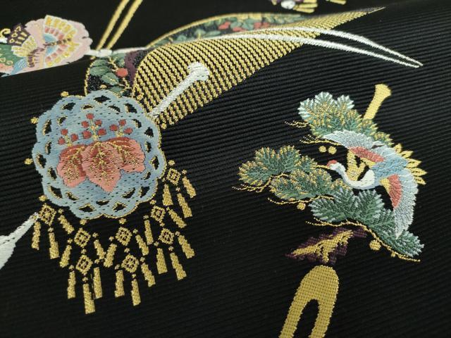 平和屋着物●西陣の老舗　1782年創業　山下織物　六通柄袋帯　唐織　若采集　黒地　金銀糸　正絹　逸品　DABB4951ps