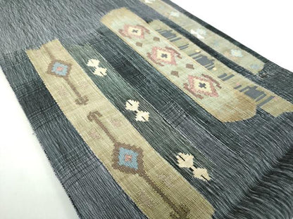 平和屋着物▽染色作家 林川信夫 太鼓柄袋帯 スリーシーズン 春夏秋 すくい織 菱間道 正絹 逸品 未使用 DABB4971ps