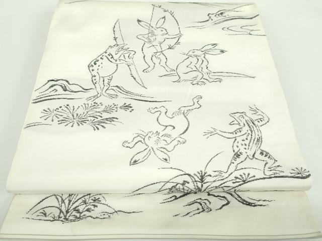 平和屋着物●洛風林　工芸帯地　六通柄　本袋帯　鳥獣戯画　?山寺　正絹　逸品　DABB4981ps