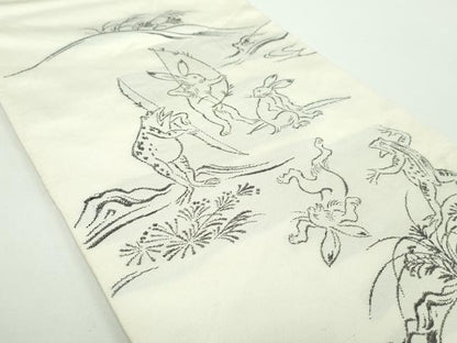 平和屋着物●洛風林　工芸帯地　六通柄　本袋帯　鳥獣戯画　?山寺　正絹　逸品　DABB4981ps