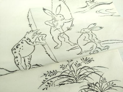 平和屋着物●洛風林　工芸帯地　六通柄　本袋帯　鳥獣戯画　?山寺　正絹　逸品　DABB4981ps