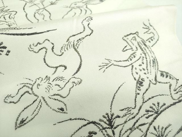 平和屋着物●洛風林　工芸帯地　六通柄　本袋帯　鳥獣戯画　?山寺　正絹　逸品　DABB4981ps