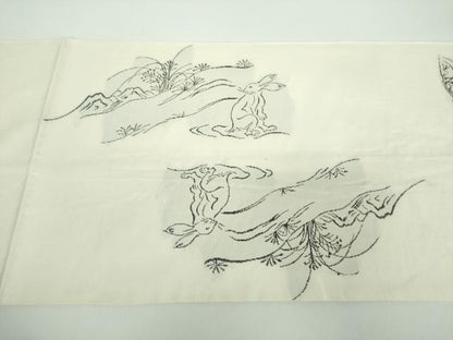 平和屋着物●洛風林　工芸帯地　六通柄　本袋帯　鳥獣戯画　?山寺　正絹　逸品　DABB4981ps