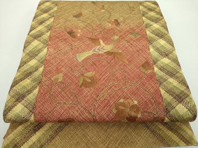 平和屋着物●ひなや工房　くむ・あむ・おる　伊豆蔵明彦　太鼓柄袋帯　刺繍　更紗花鳥文　金糸　正絹　逸品　DABB4984ps