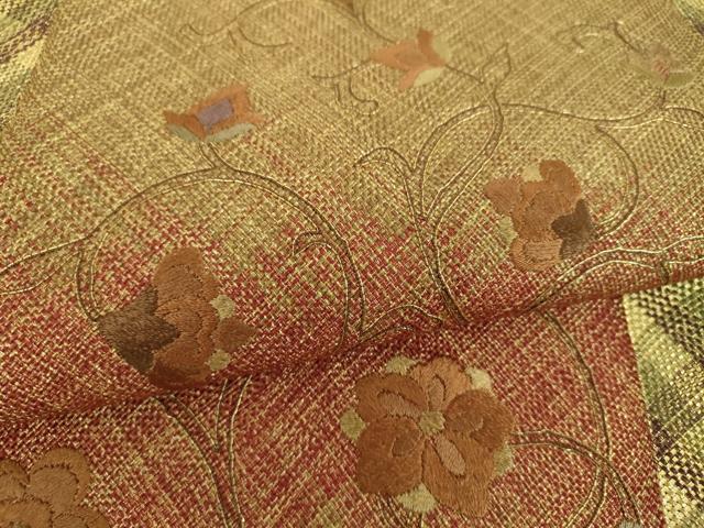 平和屋着物●ひなや工房　くむ・あむ・おる　伊豆蔵明彦　太鼓柄袋帯　刺繍　更紗花鳥文　金糸　正絹　逸品　DABB4984ps