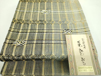 平和屋着物●ひなや工房　くむ・あむ・おる　伊豆蔵明彦　組織　太鼓柄袋帯　結び紐　金銀糸　証紙付き　正絹　逸品　DABB4987ps