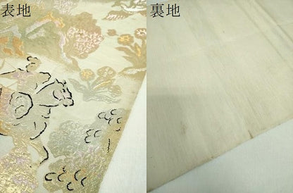 平和屋着物●アンティーク　大正ロマン　六通柄　本袋帯　狩猟花文　金銀糸　正絹　逸品　DABB4988ps