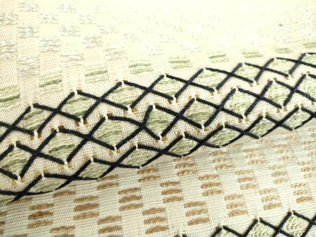 平和屋着物●太鼓柄袋帯　刺繍　横段文　正絹　逸品　DABB4998ps
