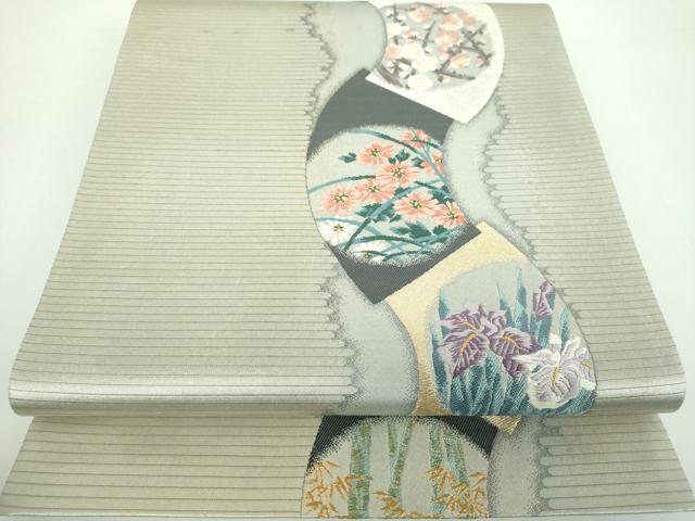 平和屋着物●西陣　じゅらく謹製　六通柄袋帯　地紙吉祥花丸文　金銀糸　引箔　正絹　逸品　DABB4999ps