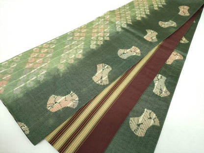 平和屋着物●菅原工房　菅原結作　漢方染紬　両面　全通柄袋帯　紬地　絞り　分銅間道　正絹　逸品　未使用　DABB5000ps