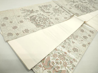 平和屋着物◎六通柄袋帯 更紗花鳥文 京蒔絵 銀糸 正絹 逸品 DABB5040qa