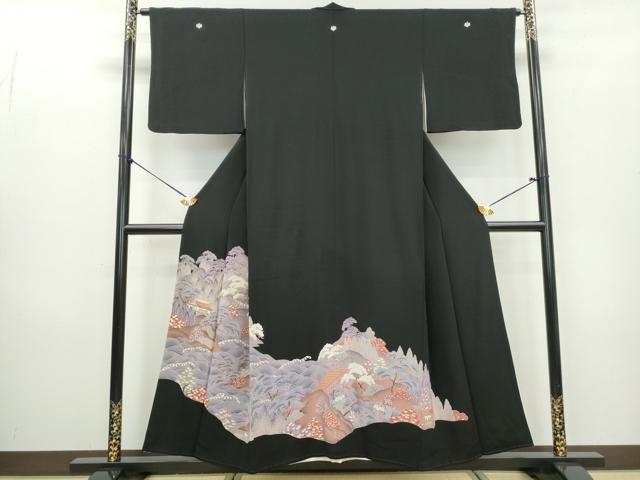 平和屋着物■豪華黒留袖　駒刺繍　立波風景文　金彩　正絹　逸品　DABB5098qa
