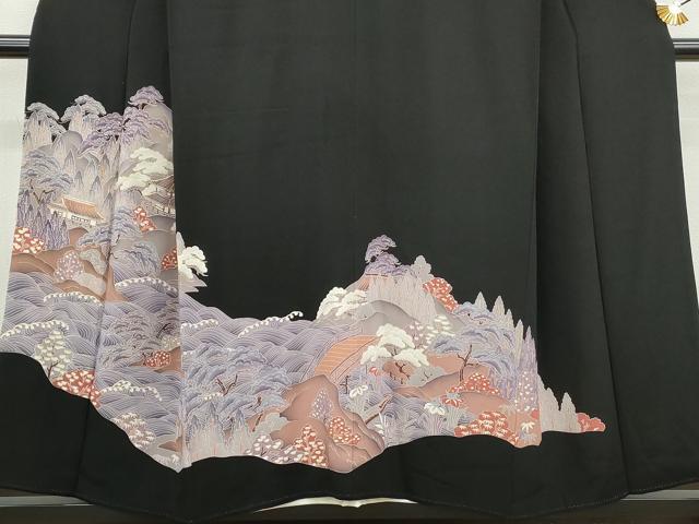 平和屋着物■豪華黒留袖　駒刺繍　立波風景文　金彩　正絹　逸品　DABB5098qa