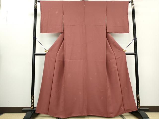 平和屋着物■上質な色無地 花丸地紋 蘇芳香色 正絹 逸品 DABB5114qa