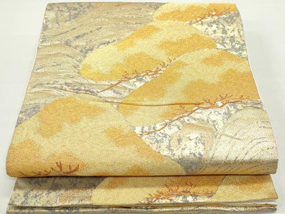 平和屋着物◎六通柄袋帯　立波枝松文　綾つづれ　金糸　引箔　正絹　逸品　DABB5150qa