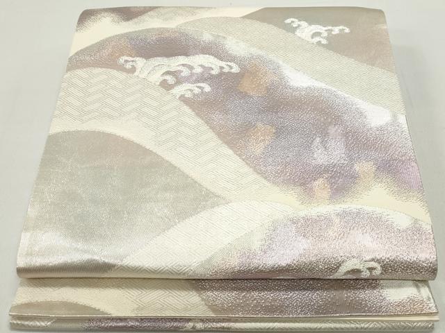 平和屋着物◎六通柄袋帯　霞立波文　銀糸　正絹　逸品　DABB5156qa