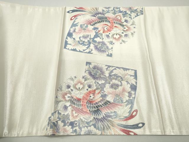 平和屋着物◎太鼓柄袋帯　駒刺繍　地紙更紗鳳凰花文　正絹　逸品　DABB5157qa