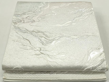 平和屋着物◎六通柄袋帯　道長霞文　銀糸　正絹　逸品　DABB5191qa