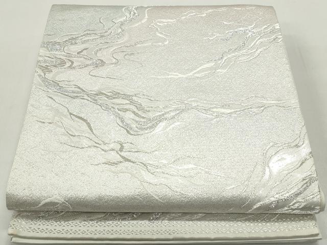 平和屋着物◎六通柄袋帯　道長霞文　銀糸　正絹　逸品　DABB5191qa