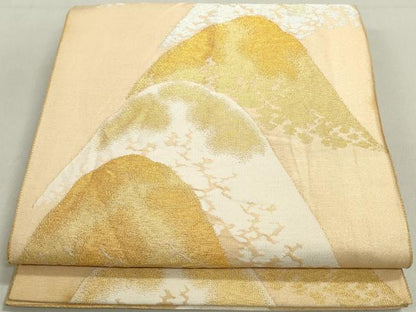 平和屋着物◎六通柄袋帯　重ね山文　金銀糸　正絹　逸品　DABB5202qa