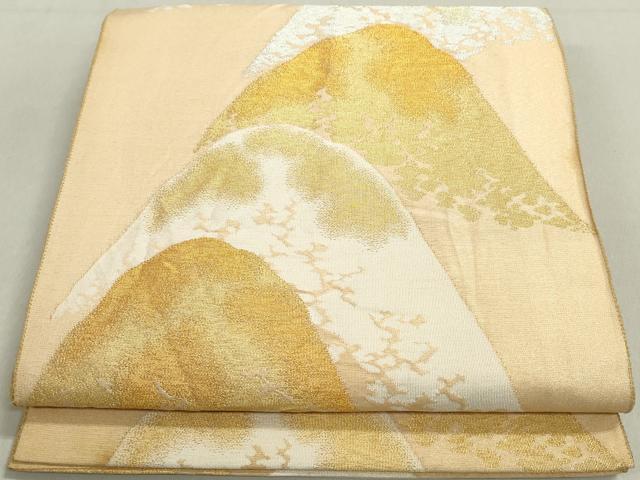 平和屋着物◎六通柄袋帯　重ね山文　金銀糸　正絹　逸品　DABB5202qa