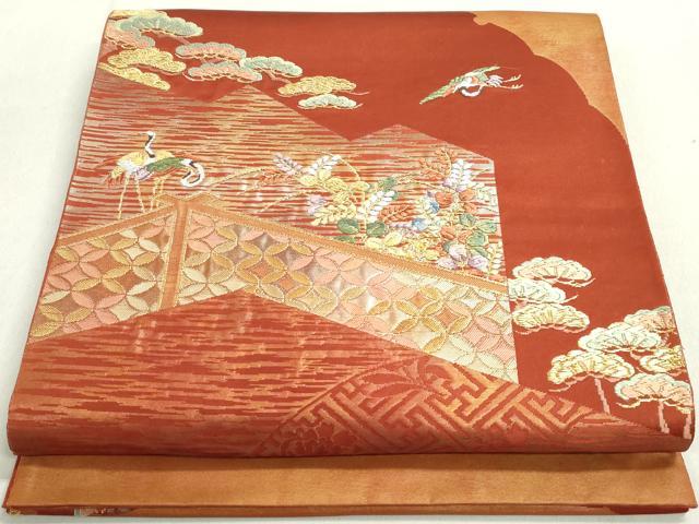 平和屋着物●太鼓柄袋帯　魚　休み鳥枝葉丸文　正絹　逸品　CABC5575hy 2408261132iyifb.jpg