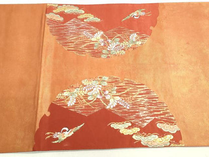 平和屋着物◎太鼓柄袋帯 唐織 飛鶴枝松文 金糸 三越扱い 正絹 逸品 DABB5218qa