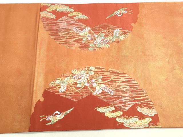 平和屋着物◎太鼓柄袋帯 唐織 飛鶴枝松文 金糸 三越扱い 正絹 逸品 DABB5218qa