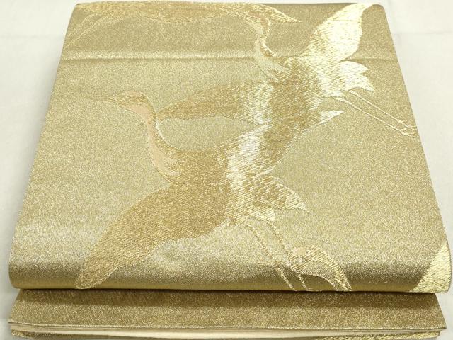 平和屋着物◎六通柄袋帯 群れ鶴文 金糸 正絹 逸品 DABB5221qa