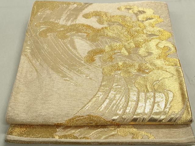 平和屋着物◎六通柄袋帯 立波文 金糸 正絹 逸品 DABB5241qa