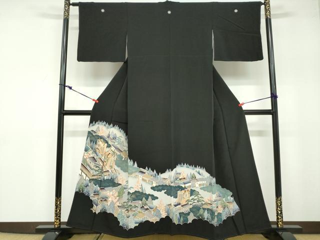 平和屋着物■豪華黒留袖 御所車風景文 金彩 正絹 逸品 DABB5272qa